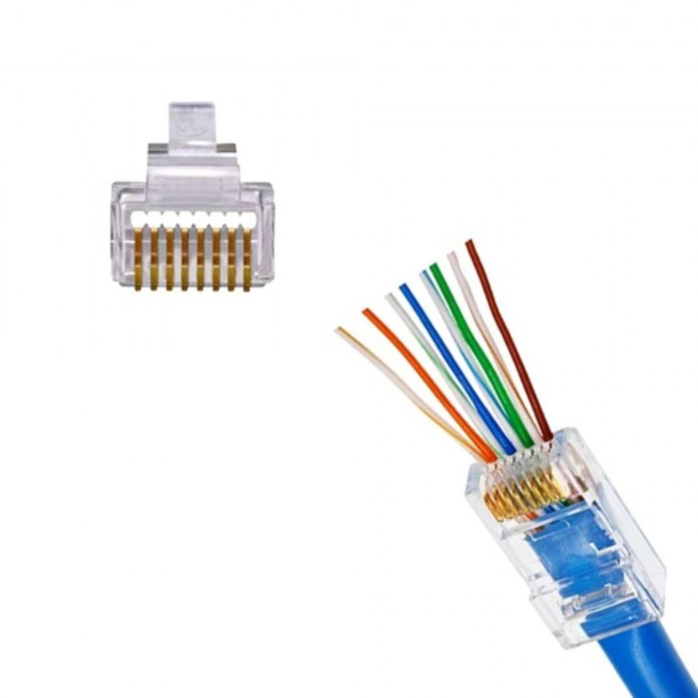 CAT6 RATED RJ45 PASS THROUGH CRIMP CONNECTORS PACK OF 100 PCS