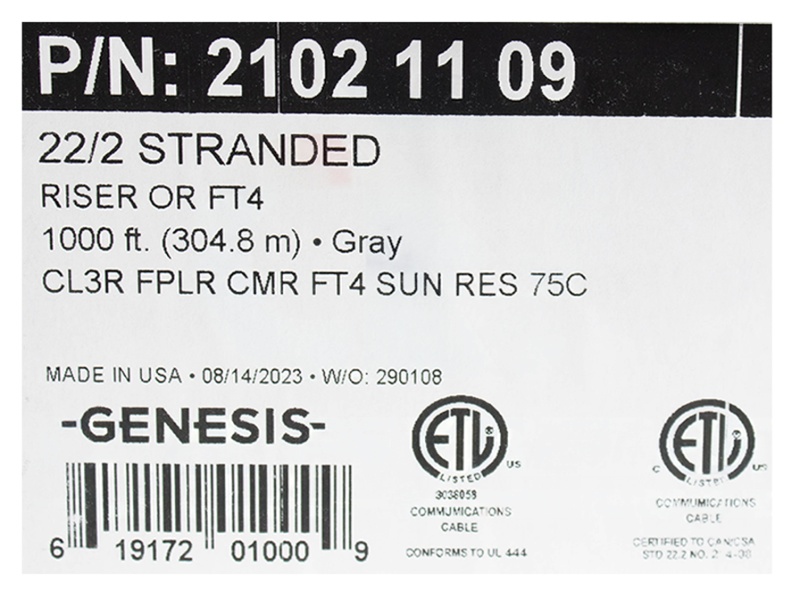 Gen-21021109 Seguridad y Alarma Sin Blindaje 2Cond 22AWG CMR/CL3R - Image 3