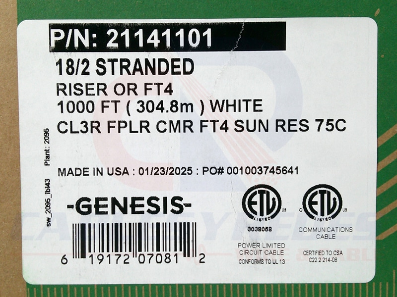 GEN-21141101 Genesis Security/Alarm Unshielded 2Cond 18 AWG CMR/Cl3R - Image 3