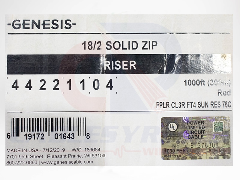 GEN-44221104 Genesis Fire Alarm Zipcord 2Cond 18AWG FPLR/Cl3R - Image 4