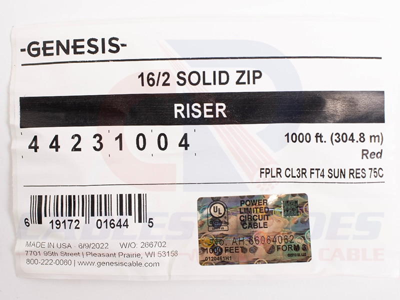GEN-44231004 Genesis Fire Alarm Zipcord 2Cond 16AWG FPLR/Cl3R - Image 4