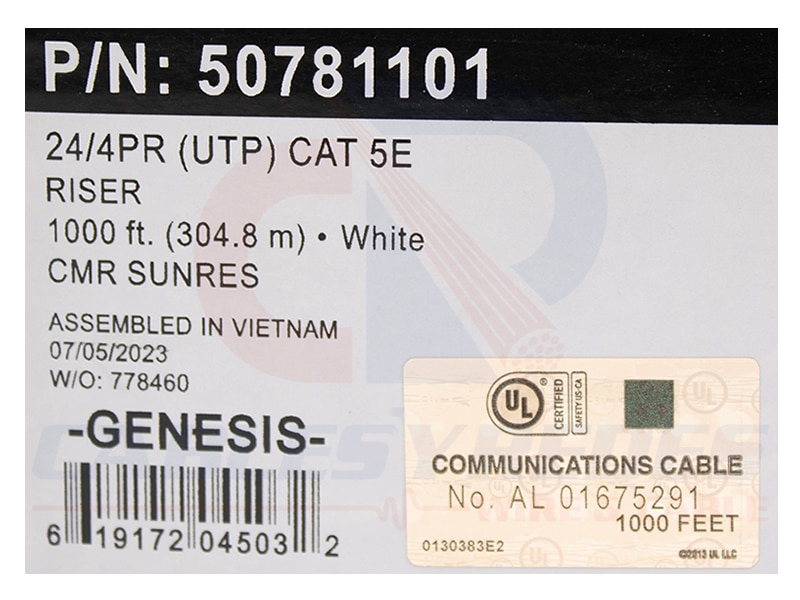 GEN-50781101 Genesis Cable UTP 4PR 24AWG Cat.5E Riser Blanco - Image 4