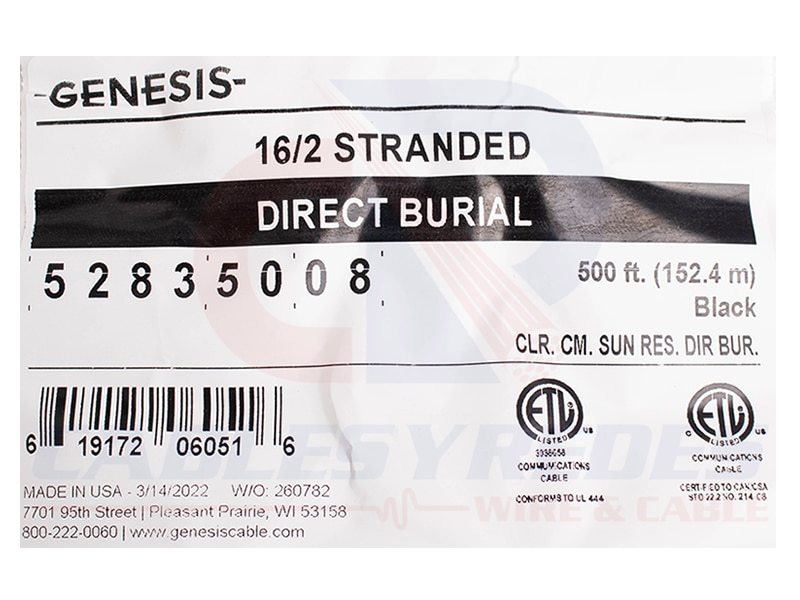 GEN-52835008 Genesis Audio Cable 2Cond 16AWG 65STR Oxygen Freedirect Burial CM/Cl3 500Ft - Image 4