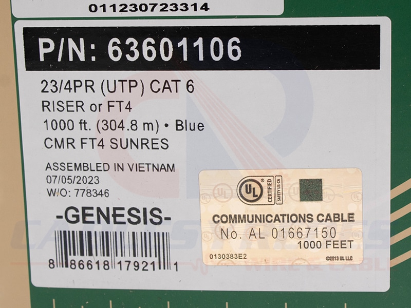 GEN-63601106 Genesis Cable UTP 4PR 23AWG Riser Cat.6 Spnls (Sincostilla) Azul - Image 2