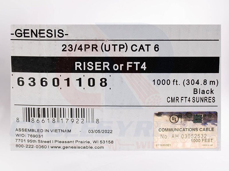 GEN-63601108 Genesis Cable UTP 4PR 23AWG Riser Cat.6 Spnls (Sincostilla) Negro - Image 4